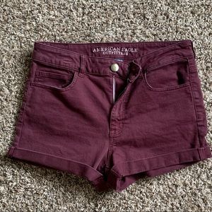 American Eagle Burgundy High Rise Shortie Shorts